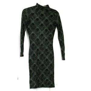 Sparkling Bodycon Dress Black Green Spiderweb Sexy Sally UK Size 8 USA 4